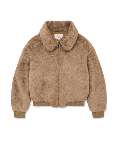 Womens Searing Fleece Collar Zip-up Jacket Moka