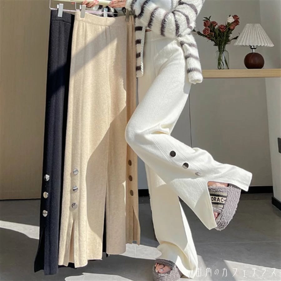 ワイドパンツ 3色 フレア Aライン ロング マキシ 伸縮性 厚手生地 かわいい 大人可愛い 大人女子 綺麗 シンプル カジュアル 大人 おしゃれ お洒落 こなれ感 ラフ コンサバ 着痩せ ヘルシー