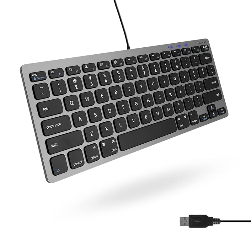 即納：Macally mac キーボード 有線 コンパクト サイズ US配列 Windows兼用 静音性に シザースイッチ フルサイズ 78キー 在宅勤務 テレワーク (SLIMKEYCSG) com
