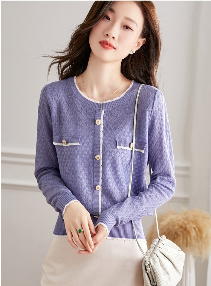 秋 ニット セーター 女性 秋 薄い セーター シャツ 秋 長袖 ショートトップ パープル ピンク フリーサイズ トップス 袖あり かわいい 大人可愛い きれいめ シンプル カジュアル 大人 上品