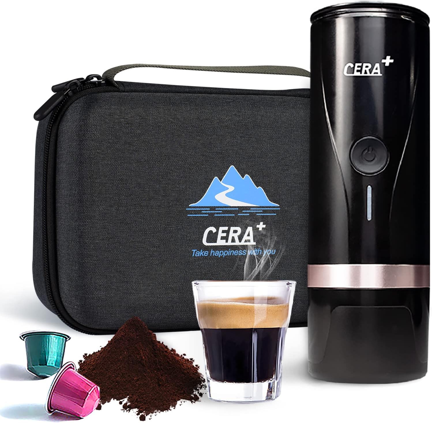 ポータブル エスプレッソ メーカー 充電式コーヒーマシン高速冷水加熱 対応 NS カプセル と グラウンド コーヒー エスプレッソ マシン 20 バー 旅行用コーヒーマシン 保護ケース付き 車 トラッ