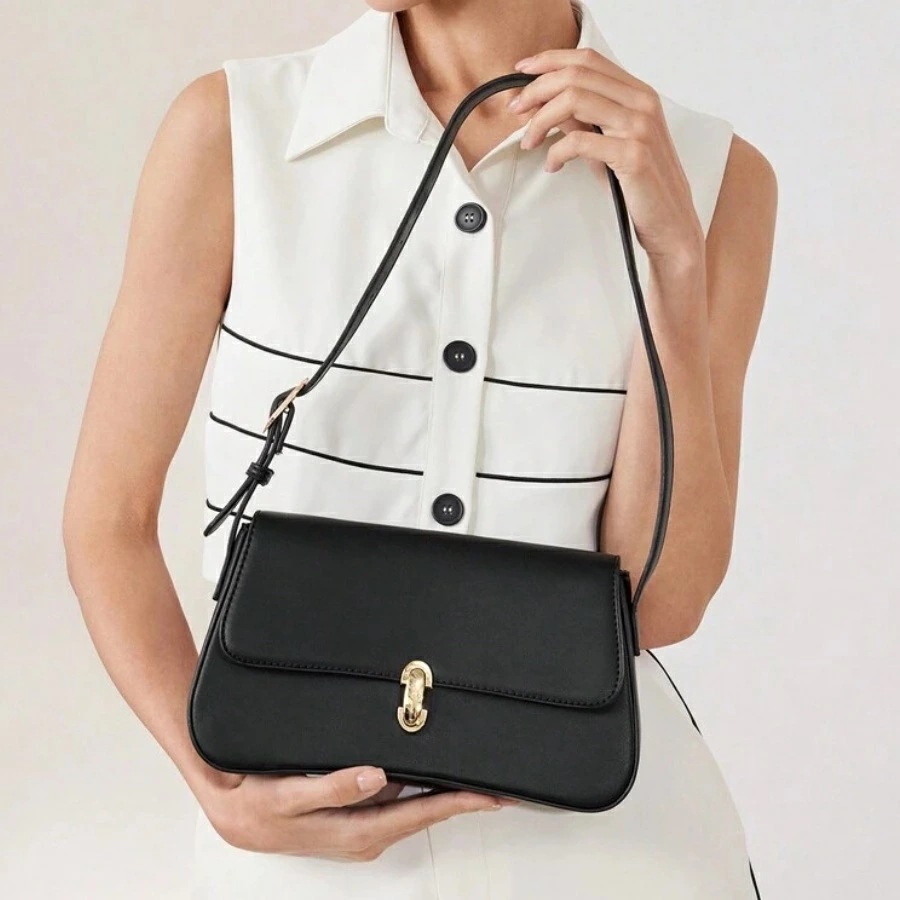 通勤用 金属ディテール ショルダーバッグエレガントでトレンディなビジネスカジュアルバッグオフィスビジネスや仕事に最適