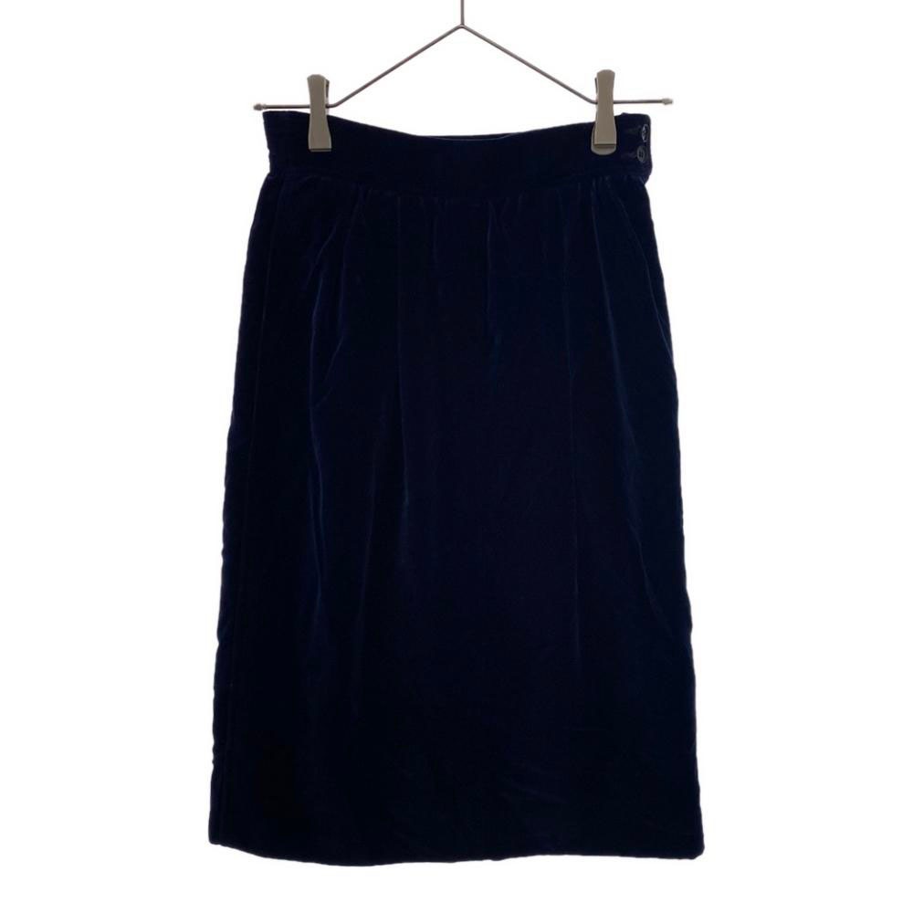 サンローラン 60s 70s ミディ丈 ベロア ペンシルスカート 36 ネイビー SAINT LAURENT サイドジップ オールド ヴィンテージ レディース