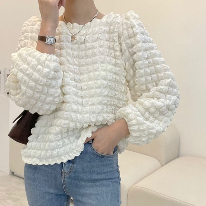 3color レディース トップス 長袖 袖アリ ボリューム袖 通勤 リゾート 大人可愛い