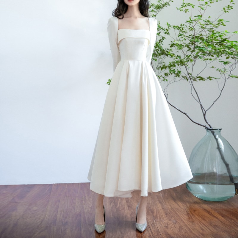 ウエディングドレス 長袖 結婚式ドレス 白 二次会 安い エンパイア 花嫁 フォトウエディング ビーチフォト 前撮り 後撮り 披露宴 トレーンドレス Aライン パーティードレス