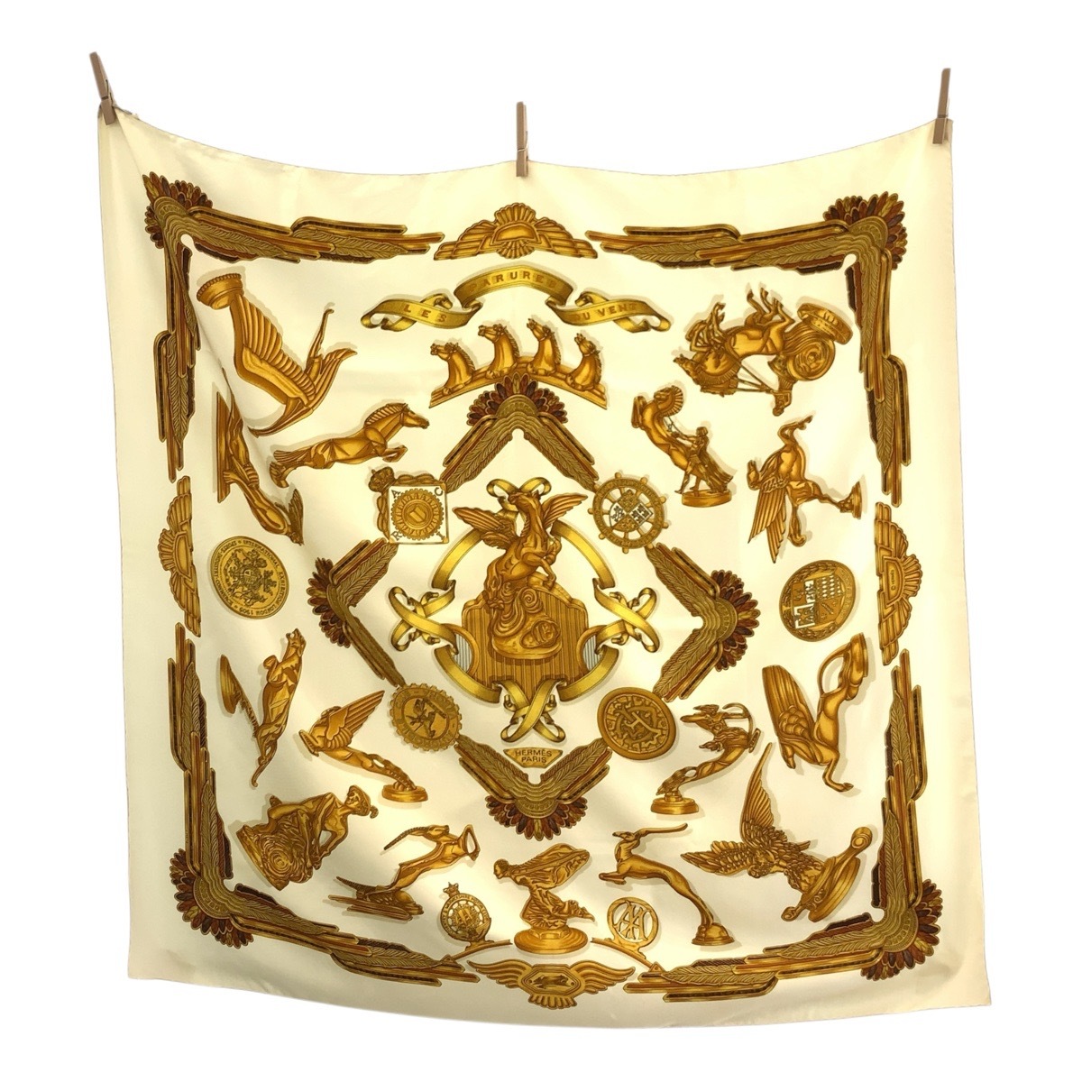 LES PARURES DU VENT カレ90 ベージュ シルク スカーフ 大判スカーフ レディース 503855