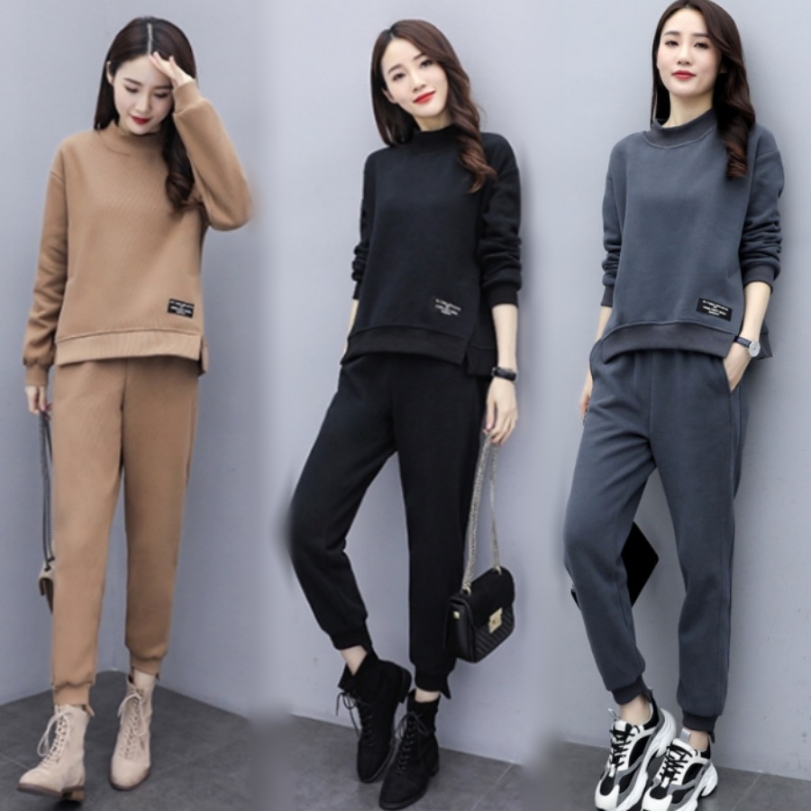 トップス ボトムス セットアップ スウェット パンツ ズボン ジョガーパンツ イージーパンツ クロップド丈 アンクル丈 7分丈 ハイネック 長袖 ドロップショルダー スリット ウエストゴム ポケット