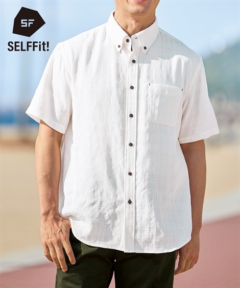 長袖シャツ 変わり織無地ボタンダウン半袖シャツ 大きいサイズ有 消臭テープ付