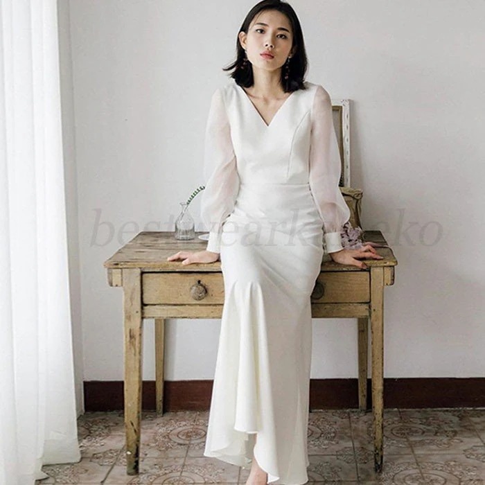 リゾートドレス ウエディングドレス 二次会 花嫁 前撮り パーティードレス ロングドレス 結婚式 大人可愛い エレガント白 エンパイア シンプル 新婦