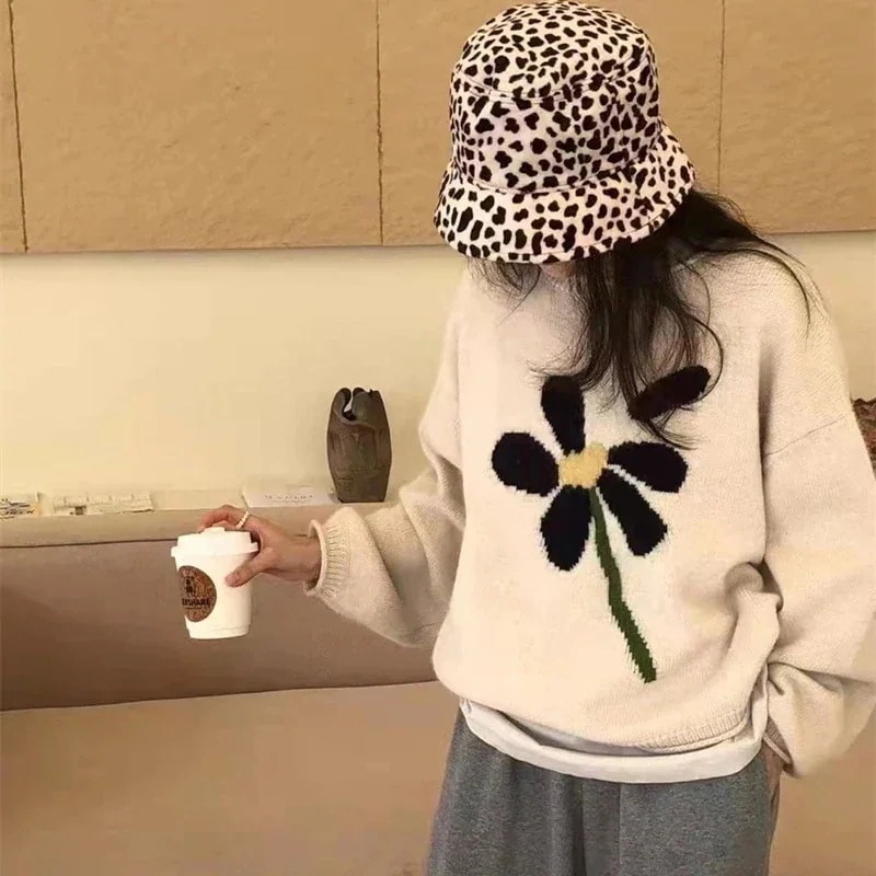 文芸スタイル 可愛い フラワー 柔らかい セーター 秋冬 ゆったり 人気なリプニット 百掛け レディース プルオーバーデザイン トップス