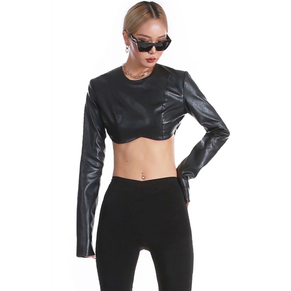 BADBLOODレザークロップトップ - ブラック