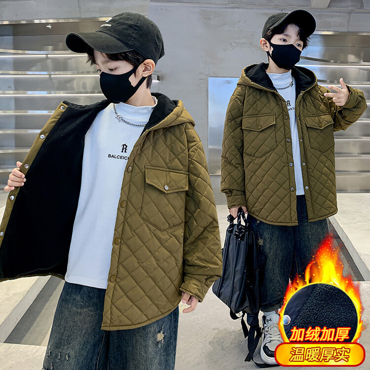 男の子キルティングジャケット2024新しい秋冬服プラスベルベット厚手の綿2枚のコットンコート学生学生服ライナーアーティファクトトレンド 5,263円