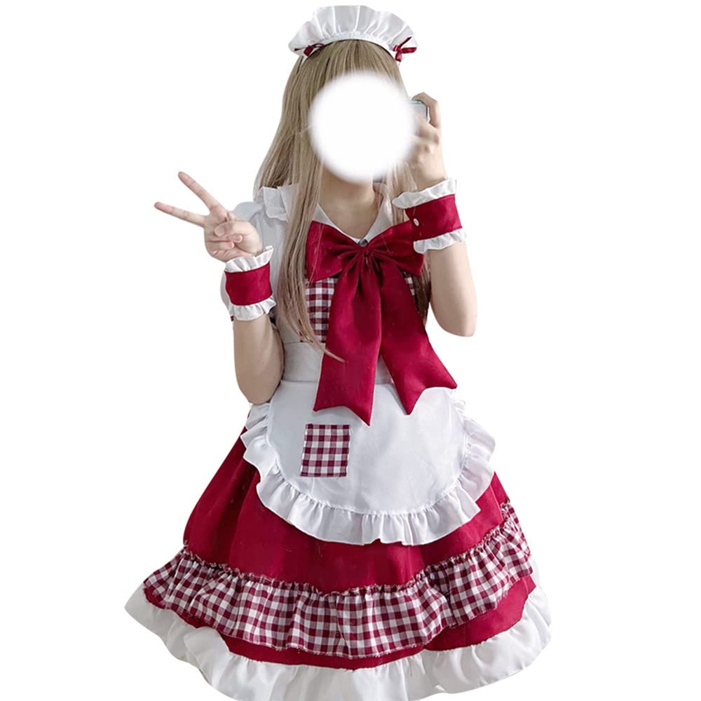 メイド服 格子縞 レッド ブラ今週の割引は 25% オフですック 蝶結ぶ クリスマス コスプレ ハロウィン 仮装 レディース セクシー エプロン カチューシャ ヘアバンド 衣装 可愛い 大人用 ワンピ