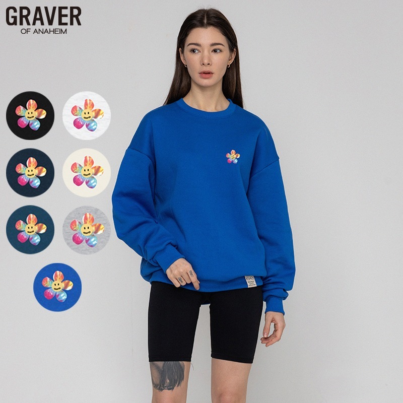 [UNISEX]タイダイフラワードットスマイルスウェット_7color