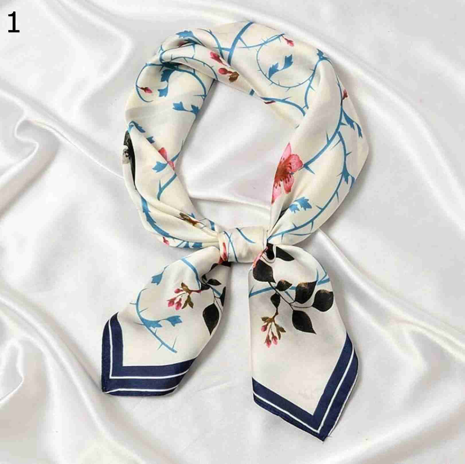 【20%OFFクーポン～】春夏ファッションスクエア装飾多機能ネックスカーフ女性ヴィンテージフラワープリント帽子 スカーフ (Color : Navy Size : 70x70cm)
