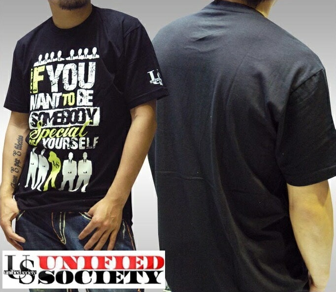 セール ユニファイド ソサエティ メンズ Tシャツ IF YOU ブラック イエロー UNIFIED SOCIETY ストリート スタイル ニューヨーク ブルックリン ブランド HIPHOP ウェ