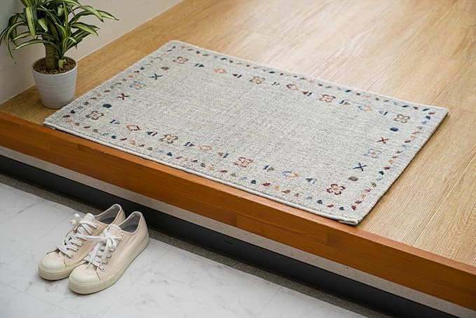 玄関 室内 屋外兼用 輸入 マイヤー ナチュラル 約60×90cm 長方形 トルコ製 ウィルトン織り エスニック風 シンプル 抗菌 消臭 四季通用 丈夫