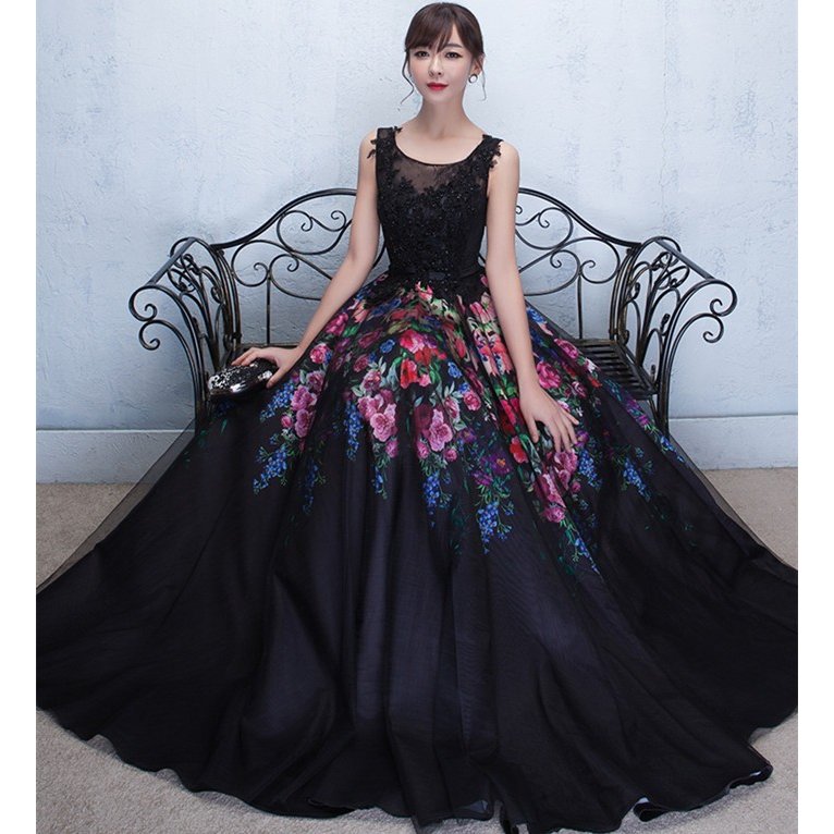 ロングドレス 花柄 演奏会 パーティードレス 結婚式 ドレス ウェディングドレス パーティドレス お