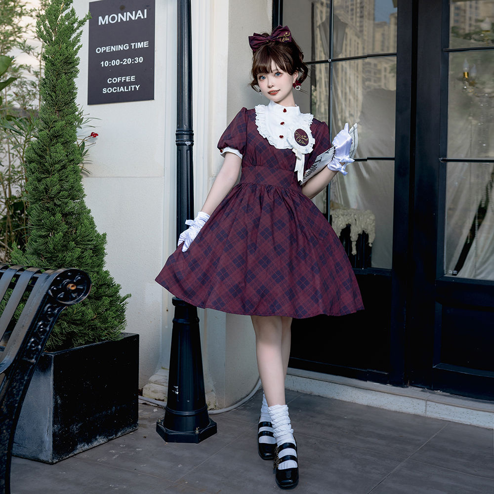 コスチューム 地下アイドルヒット服ロリータチェック柄ワンピースバッジセンドヘアバンド