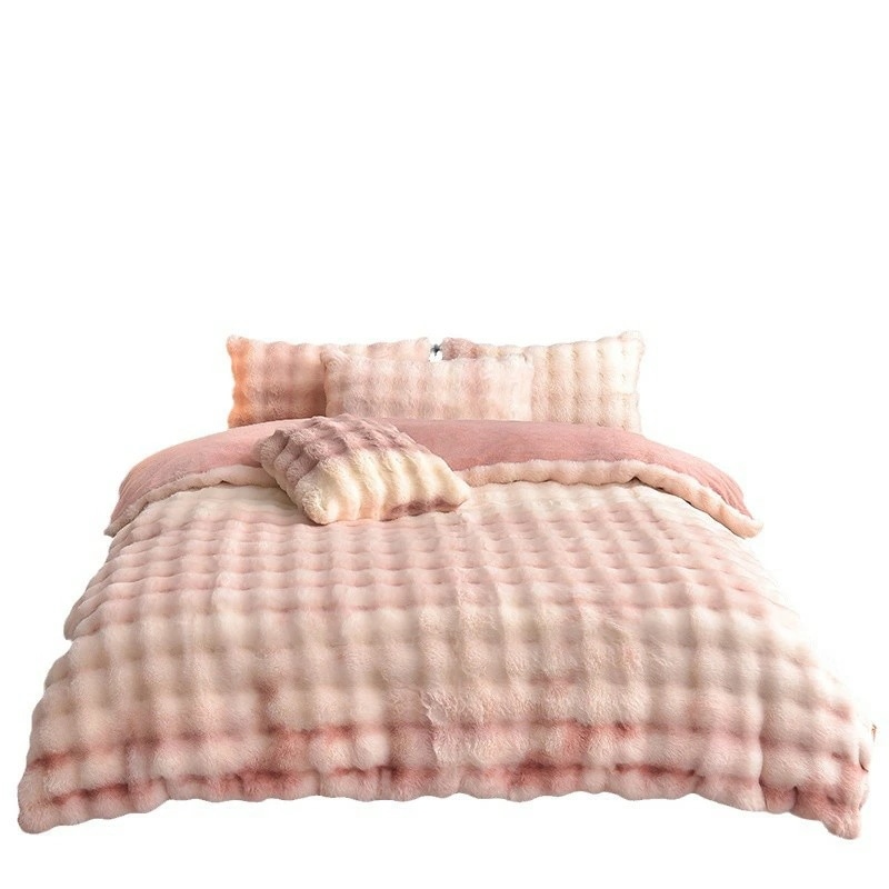寝具 四件セット ウサギ フランネル 増粘 ダブルサイド コーラル 秋冬用 布団カバー ベッドシーツ