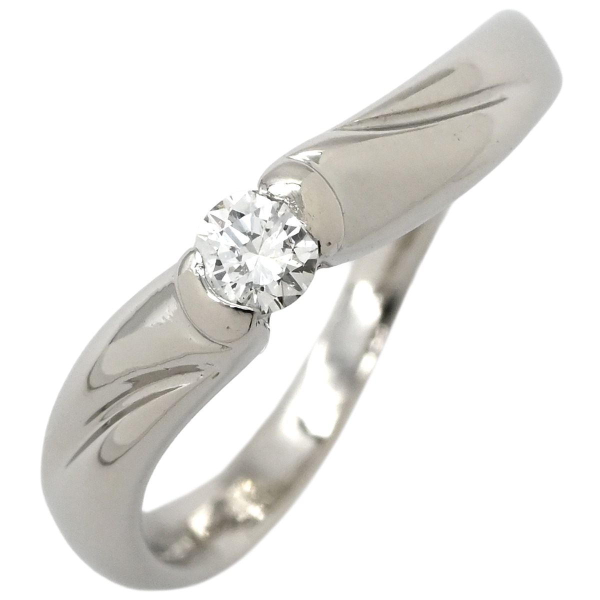 リング 指輪 ダイヤ 0.139ct プラチナシルバー プラチナ Pt1000 1P 1石 1粒 ソリテール エンゲージ ブライダル ウェーブ 造幣局検定マーク 10.5号【中古】