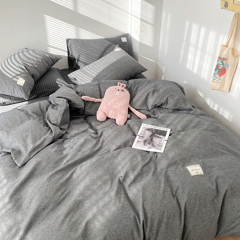 布団布団セット綿糸染めウォッシュドコットン4点セット 寝具 純綿キルトカバー ベッドシーツ3点セット