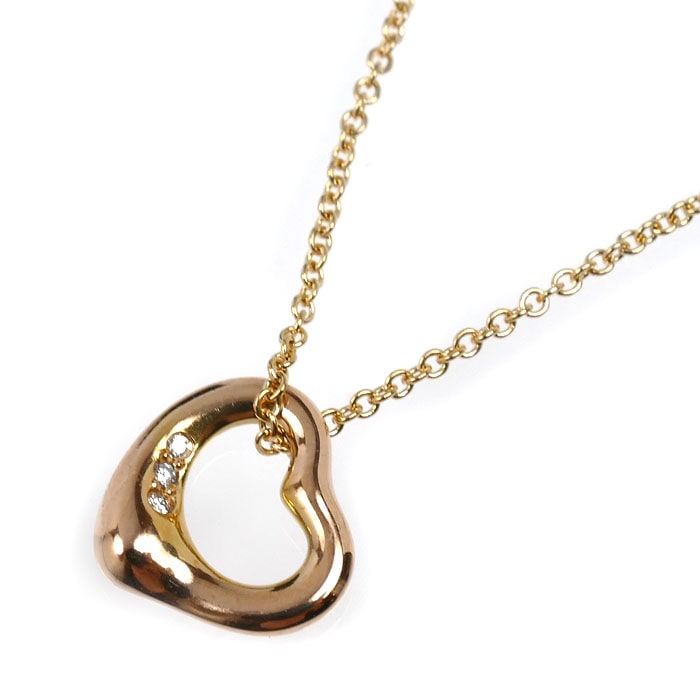TIFFANY&Co. ティファニー K18PG ピンクゴールド オープンハート ネックレス 68113660 ダイヤモンド 3.0g 41cm レディース 中古 美品