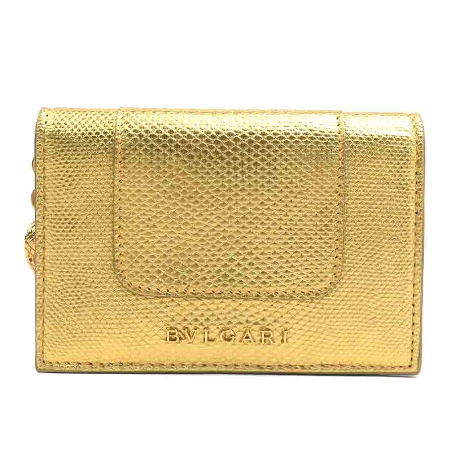 ブルガリ BVLGARI カードケース セルペンティ 型押しレザー/メタル ゴールド ユニセックス e61384j