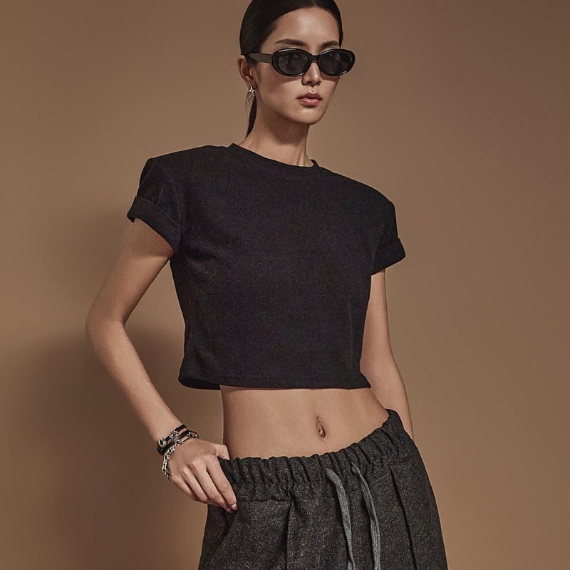 E3609 起毛 クロップ トップ