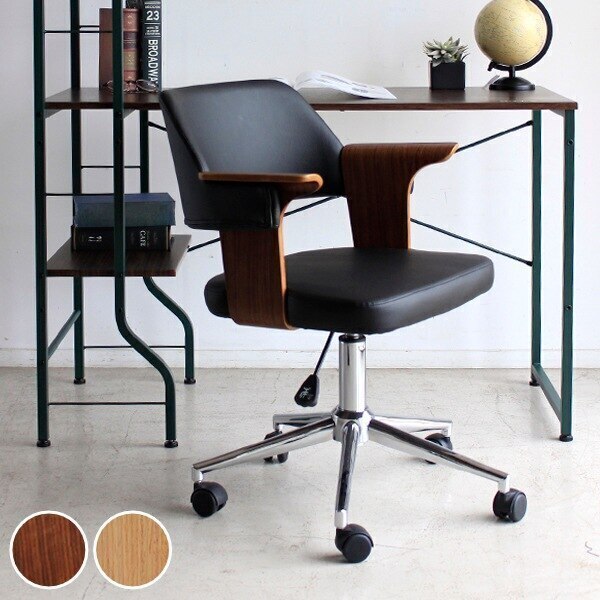 オフィスチェア 座面高44－54cm 高さ調整 キャスターチェア レザー調 曲木