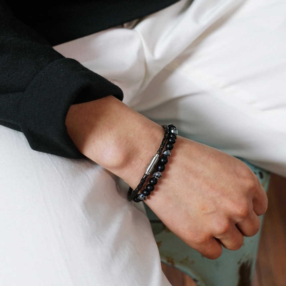 JBANS クラシックブラックカット TE470 スリムレザー 481DG ブレスレットセット (C1901-SE074BK)