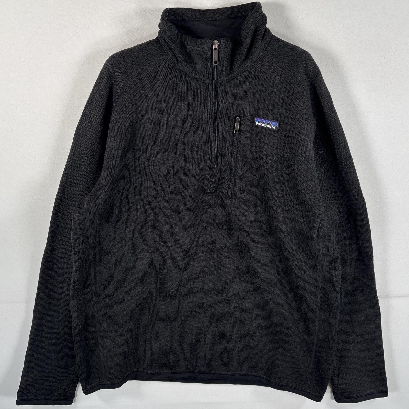 古着 ハーフジップフリースジャケット ベターセーター ワンポイントロゴ刺繍 胸ジップポケット M ブラック メンズ