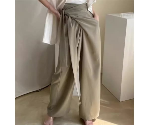 レディース パンツ ボトムス ワイドパンツ フルレングス ドレープ リボン ポケット ハイウエスト 大人可愛い きれいめ シンプル カジュアル 上品 おしゃれ かっこいい こなれ感 ボーイッシュ