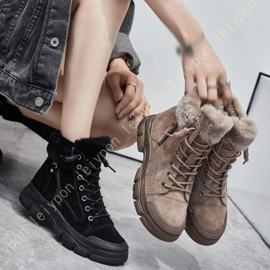 スノーブーツ ショットブーツ レディーズ 防寒 裏ボア 美脚 レースアップ ムートンブーティー 滑り止め カジュアル 秋冬 綿靴 雪用ブーツ 大きいサイズ 女性用
