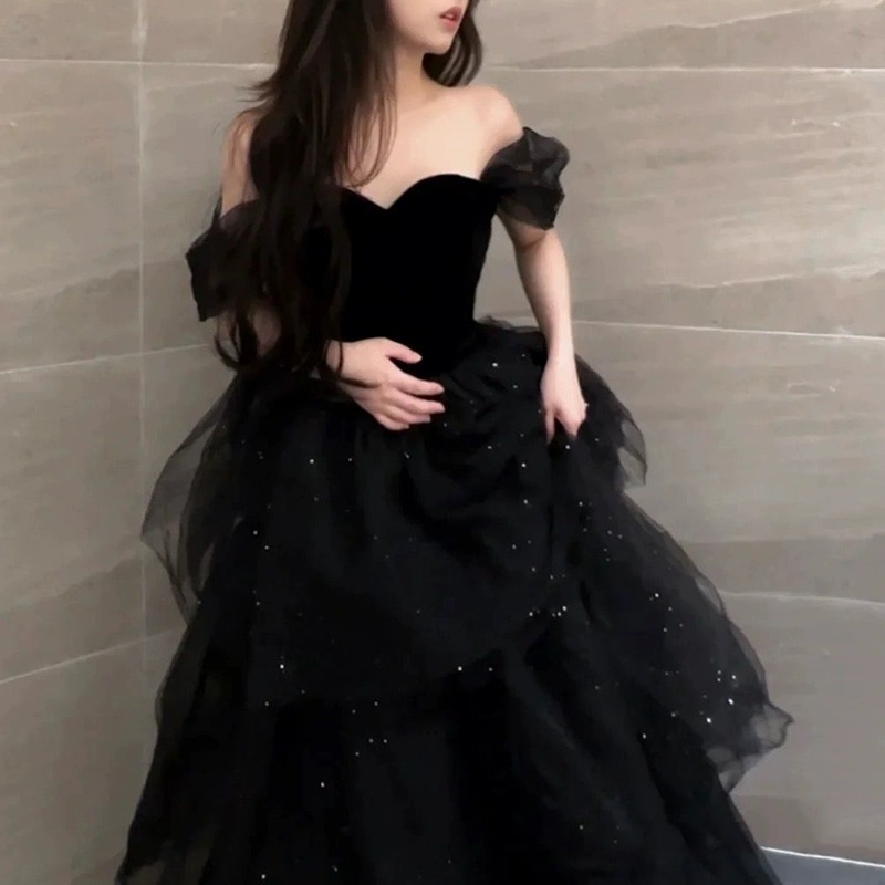 パーティードレスとウインドブレーカーの女性用2024秋新作プリンセスドレスウエスト付き誕生日ドレス