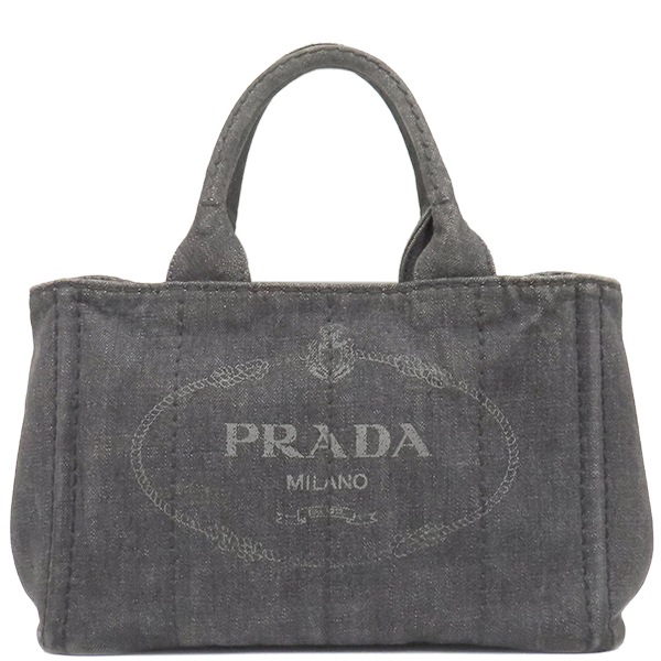 プラダ PRADA 2WAYバッグ カナパ ミニ トートバッグ デニム ブラック ゴールド金具 黒 三角ロゴプレート ハンドバッグ ショルダー B2439G【中古】