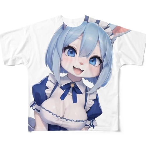 【文字入れ可能受注生産】ウサギの女の子　メイド　ケモナー　笑顔 フルグラフィックTシャツ