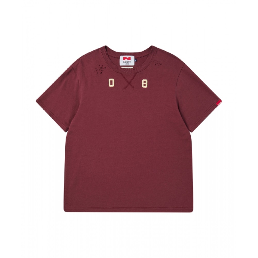 ビヨンドクローゼット [コレクションライン] 80年代ミリタリーアーカイブダメージガーメントショートスリーブ Tシャツバーガンディ