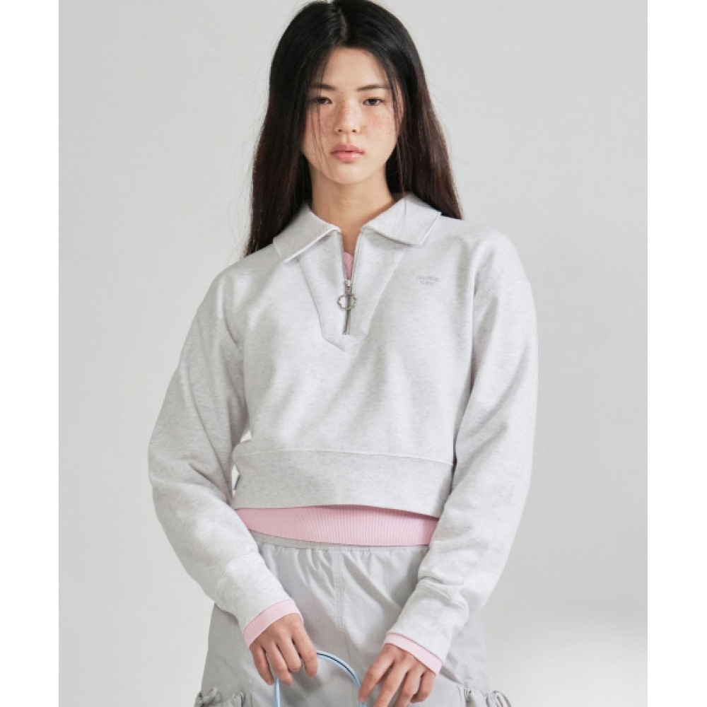 COVERNAT レディースカラーハーフジップアップスウェットシャツヘザーグレー