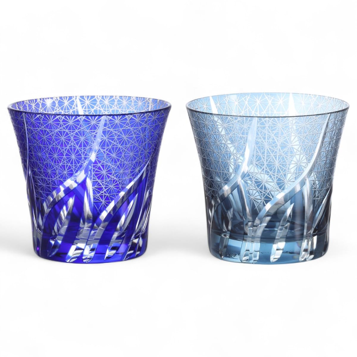 J-kitchens 水影 切子 ペア グラス カップ Φ94xH85mm 240cc 乱彫小紋 ブルー & インクブルー 美匠 Current Model