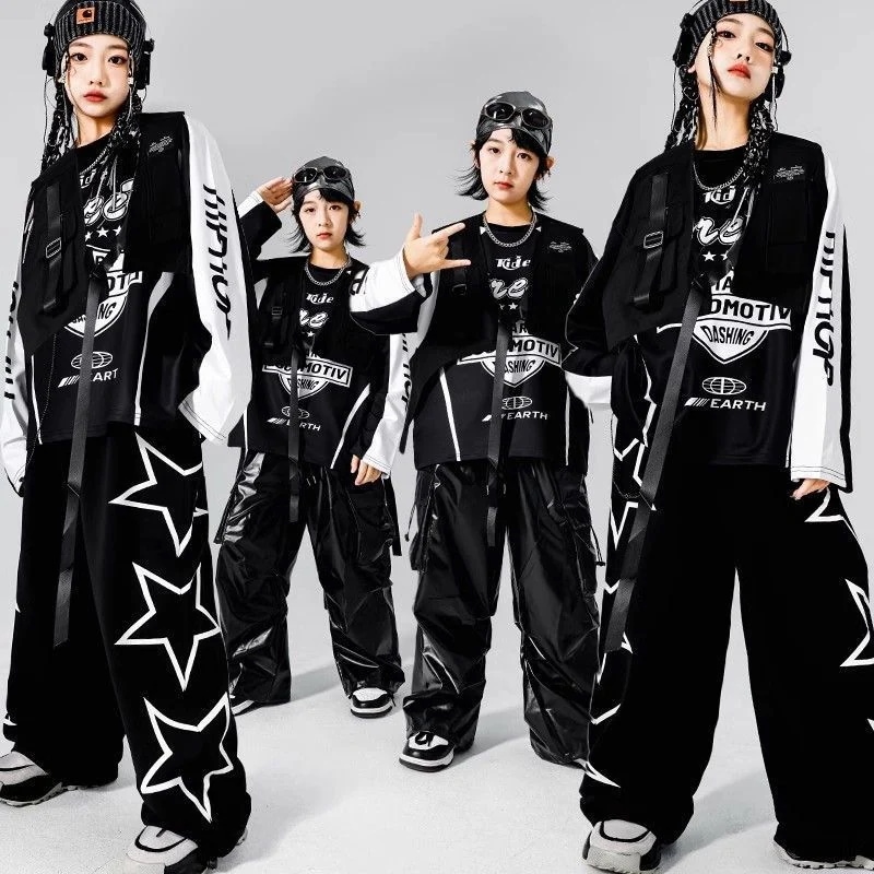 子供のヒップホップの街のダンスの公演服の馬甲のスーツの女の子は街の車の服の男の子のhiphopのドラムのファッションの服を揚げます