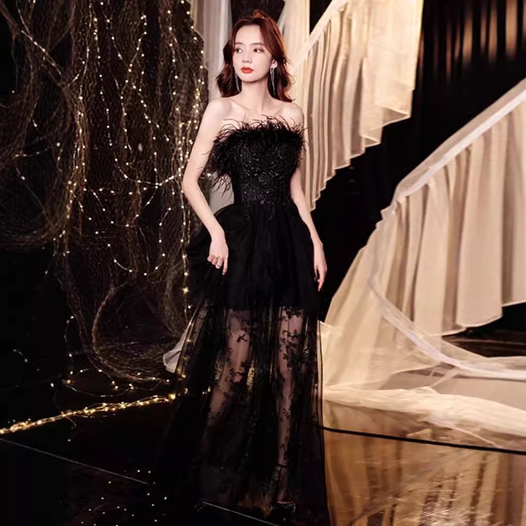 女性ため黒イブニングドレス2024宴会気質ブハイエンド2024サマードレス