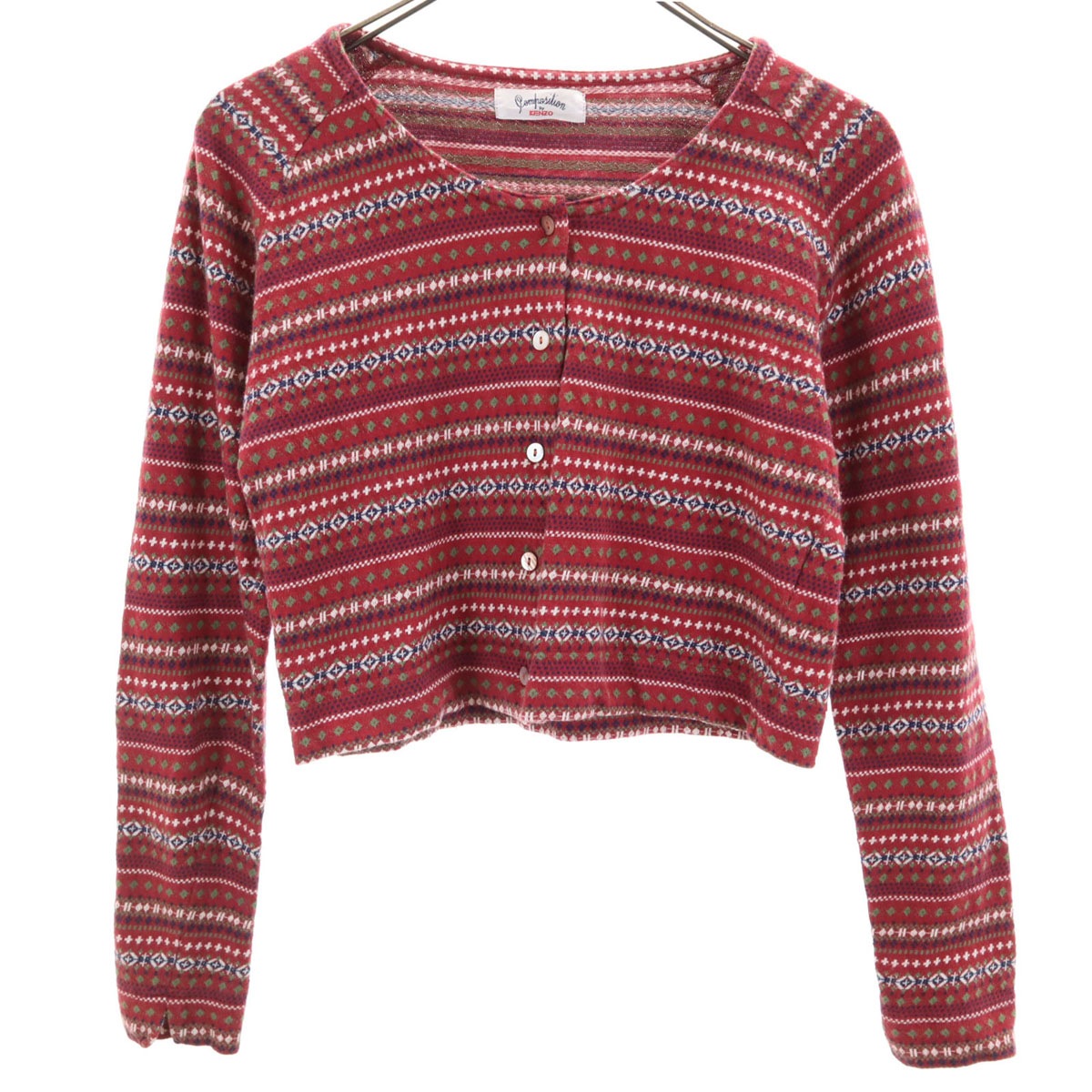 COMPOSITION by KENZO コンポジションバイケンゾー 90s オールド 総柄 長袖 ショート丈 カーディガン 38 レッド系 レディース 古着 4,681円