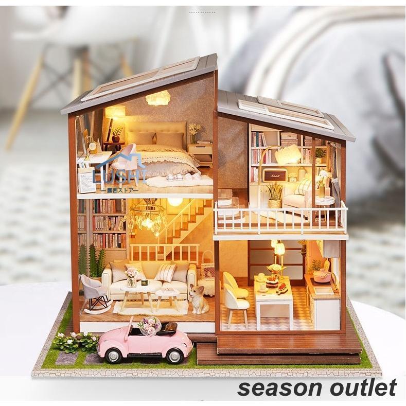 【急速出荷!】DIY木製ドールハウス 手作り ミニ家具工芸品キット ミニチュアコレクション LEDライト プレゼント ディスプレイ用ケース オルゴール プレゼント付き