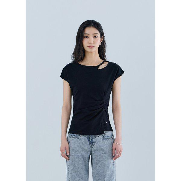 YQ2K1443 女性 ネックシャーリング半袖Tシャツ