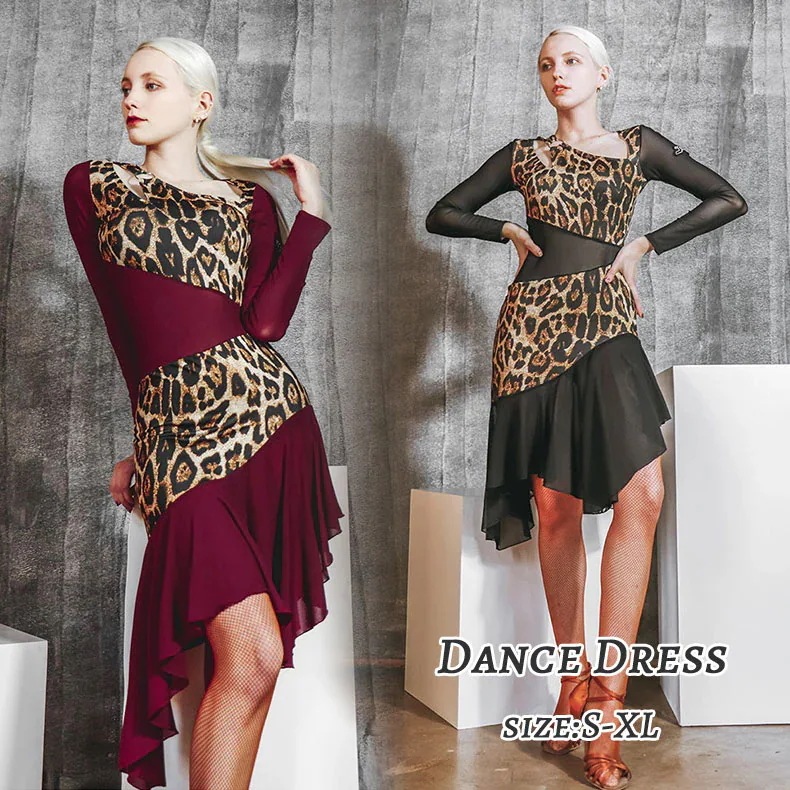 ダンスウエア チャチャチャ 練習着 ラテン衣装 キャバ スタンダード ワンピース ラテン競技着 演出 ラテンダンス ヒョウ柄 長袖 ラテンドレス 練習服 早い者勝ち ダ ダンス セクシー 社交ダンス 5,494円