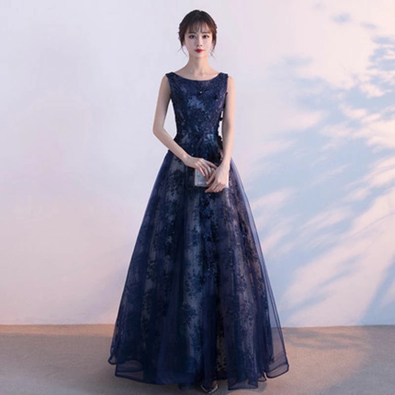 2点購入で200円割引期間限定オファー カラードレス ロングドレス ネイビー 花柄 ノースリーブ パーティードレス ウェディングドレス ウエディングドレス 結婚式 二次会 披露宴 花嫁 演奏会 発表会 6,314円