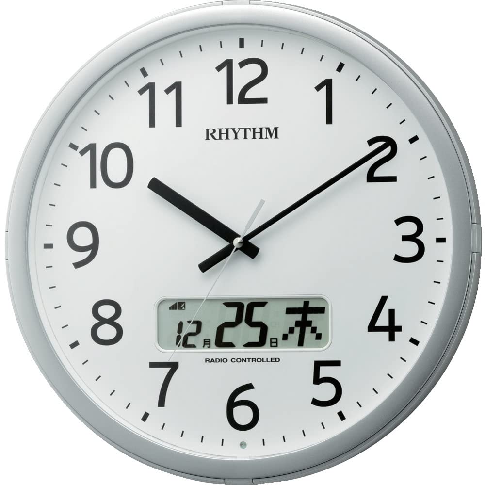 リズム(RHYTHM) 掛け時計 電波時計 オフィス 24回チャイム機能 時報機能 カレンダー シルバー Φ35×5.5cm オフィス用品 工場 事務所 プログラムカレンダー 01SR 4FNA01S