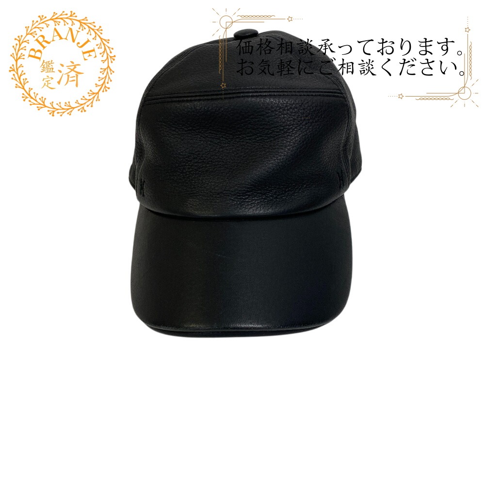 セリエボタン レザーキャップ Hロゴ 帽子 レザー キャップ ブラック ブランド