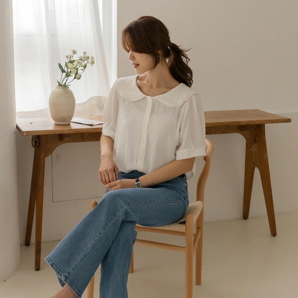 [ELYSIA] レボンダブルカラー半袖ブラウス 6,049円